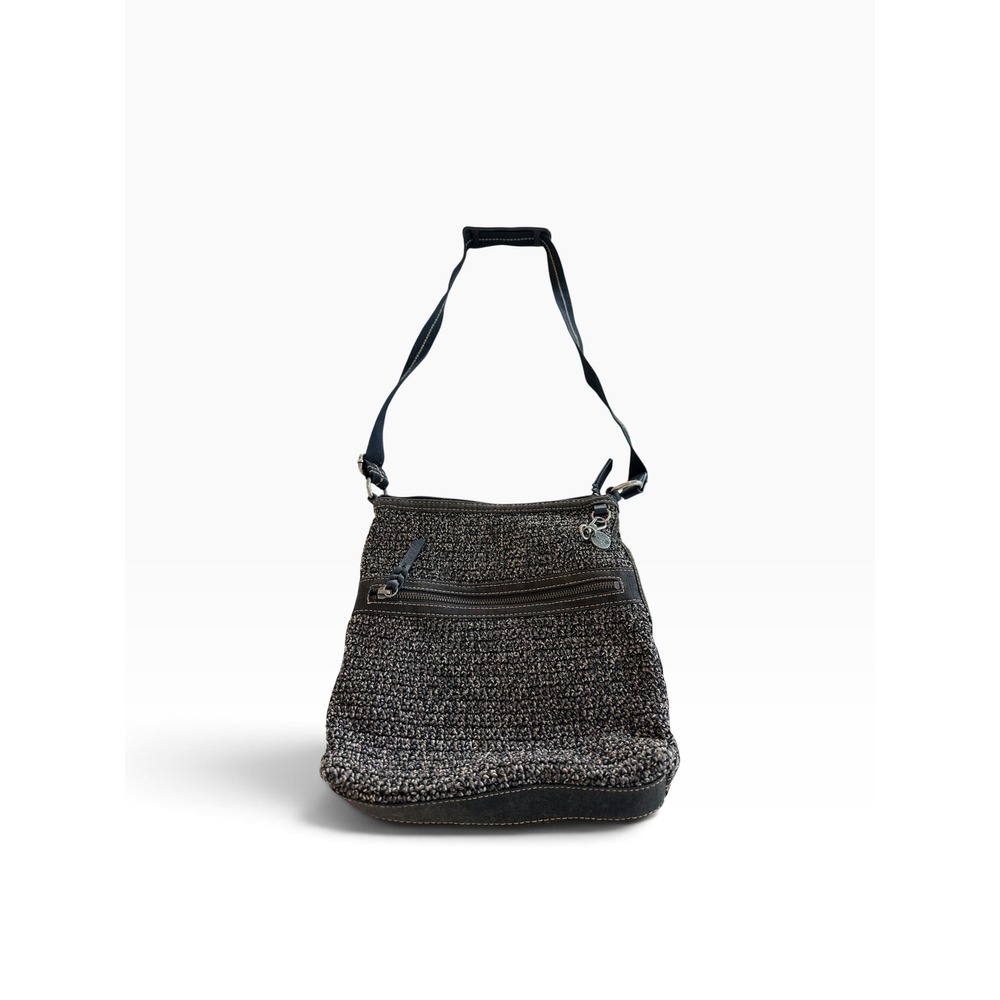 The Sak Crochet Crossbody Bag Brown Silver Metallic Knit Zip Shoulder Bag